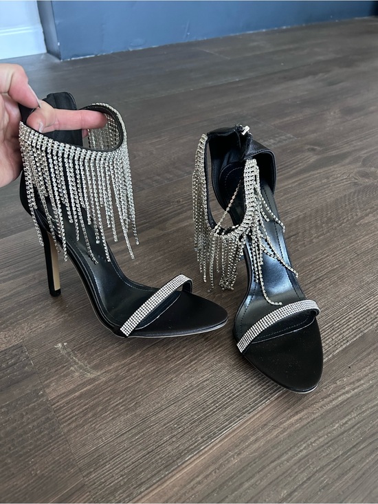 SHEIN Shoes - SHEIN Black Rhinestone Fringe Stiletto Heels